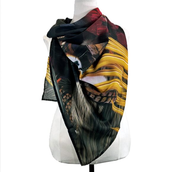 Raven Feathers Tribal Chiffon Oversized Square Scarf - Picture 3 of 8